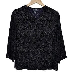 Citron Santa Monica Black Paisley Silk Blend Blouse Sz XS